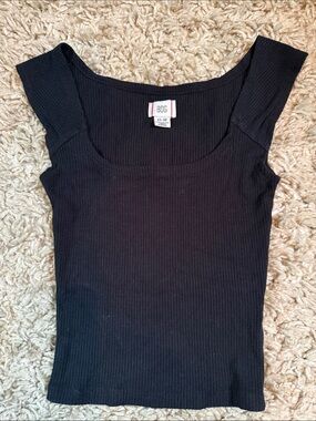 BDG Ribbed Square Neck Tank Top - Black